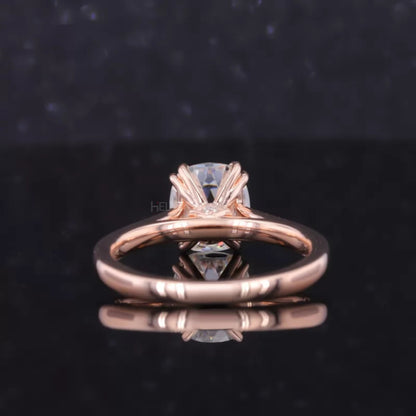 Cushion Cut Moissanite Solitaire Hidden Halo Double Prong Ring
