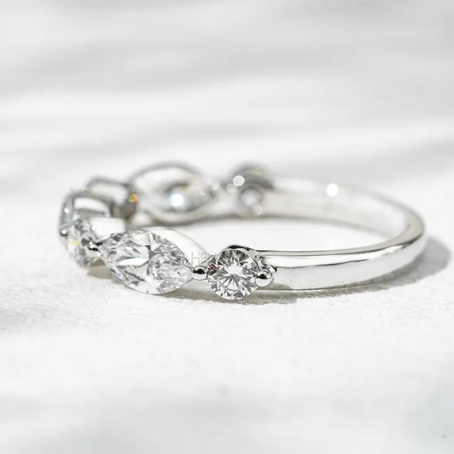 Marquise and Round Cut Moissanite Eternity Band