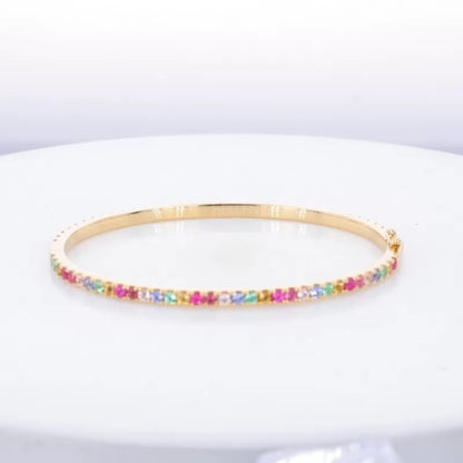 Rainbow Round Cut Gemstone Bracelet -925 Silver