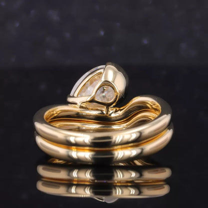 Pear Solitaire & Round Cut Moissanite Stackable Bridal Ring Set