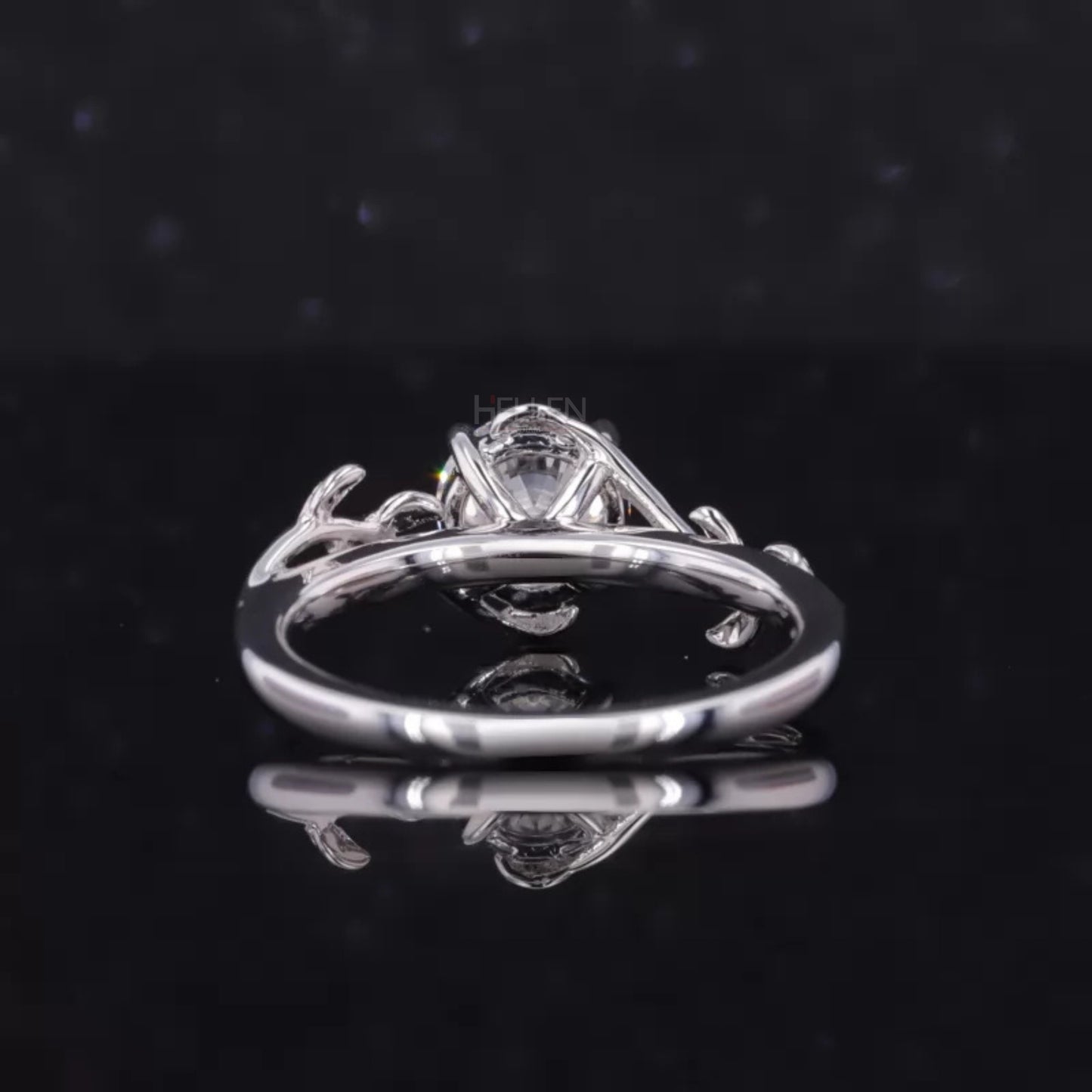 Round Cut Solitaire Moissanite Tree Leaf Branch Twist Engagement Ring