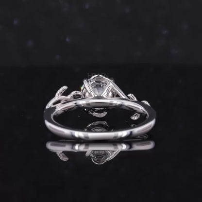Round Cut Solitaire Moissanite Tree Leaf Branch Twist Engagement Ring
