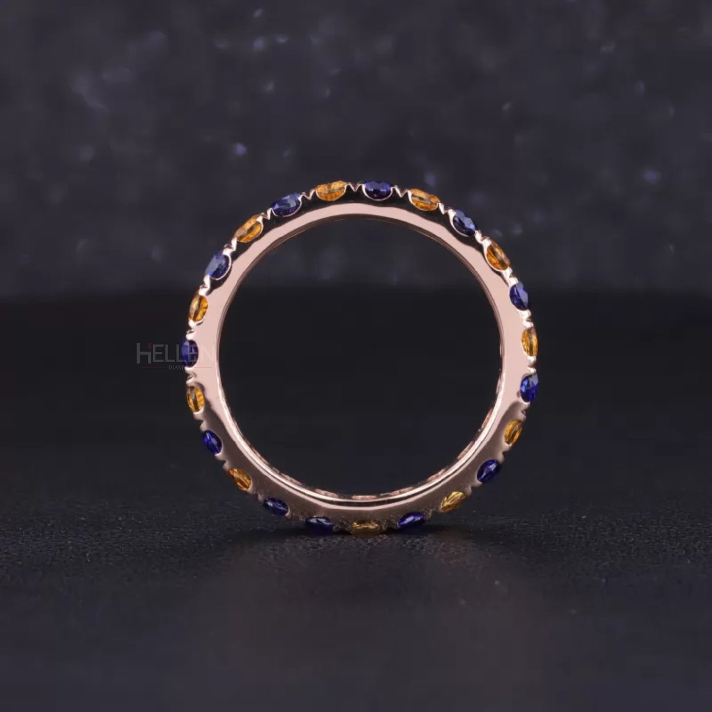 Blue And Yellow Sapphire Round Cut Full Eternity Wedding Band