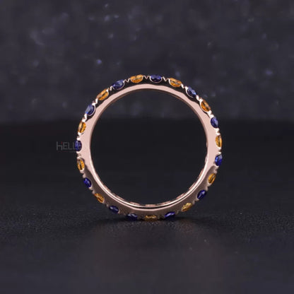 Blue And Yellow Sapphire Round Cut Full Eternity Wedding Band