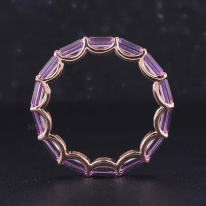 Baguette Shaped Pink Sapphire Gemstone East to West Eternity Band