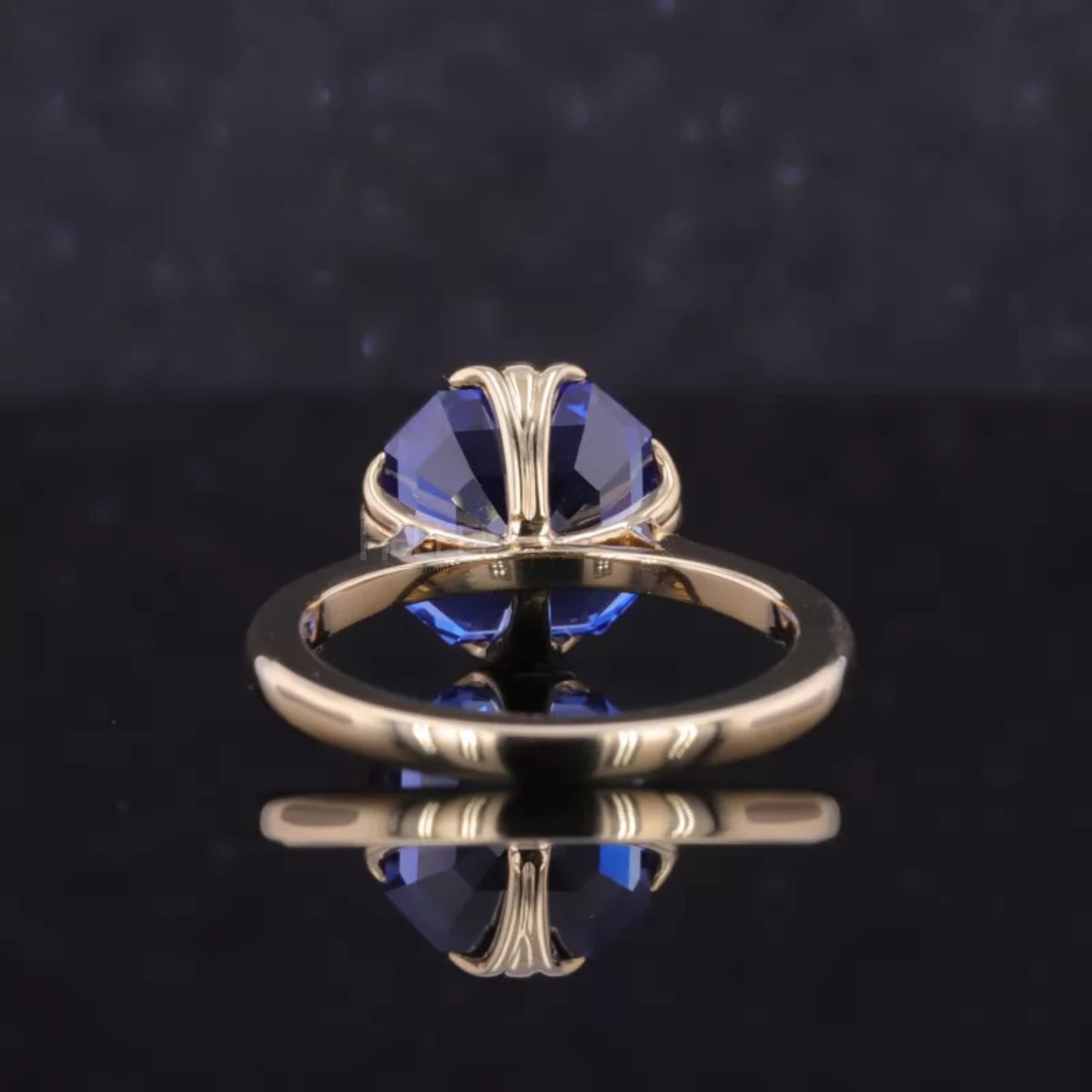 Asscher Cut Blue Sapphire Solitaire Engagement Ring With leaf Prong