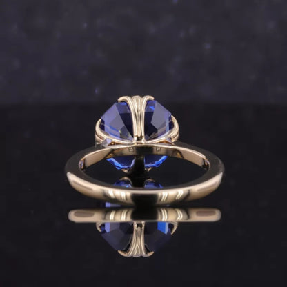 Asscher Cut Blue Sapphire Solitaire Engagement Ring With leaf Prong