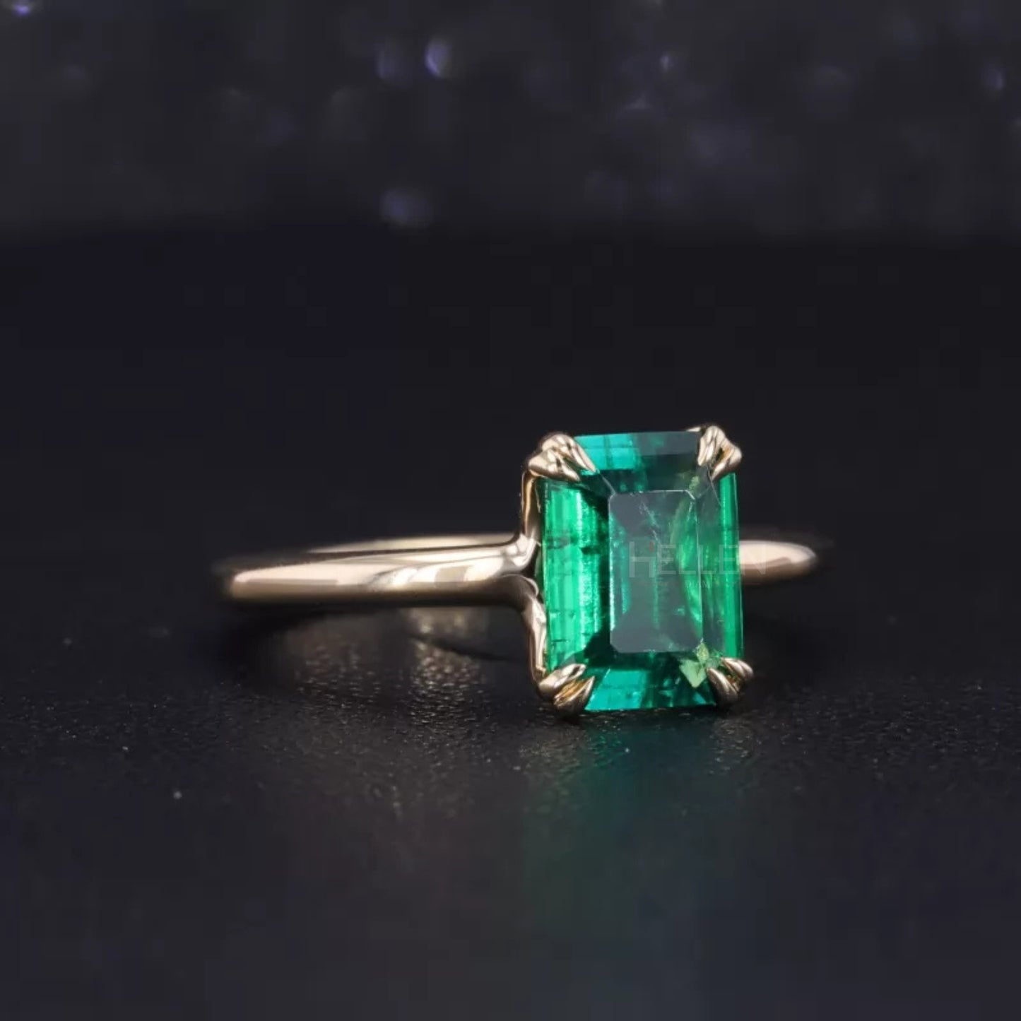 Solitaire Emerald Gemstone semi precious Engagement Ring
