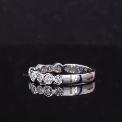 Round cut Bezel setting Moissanite sterling silver Anniversary Band
