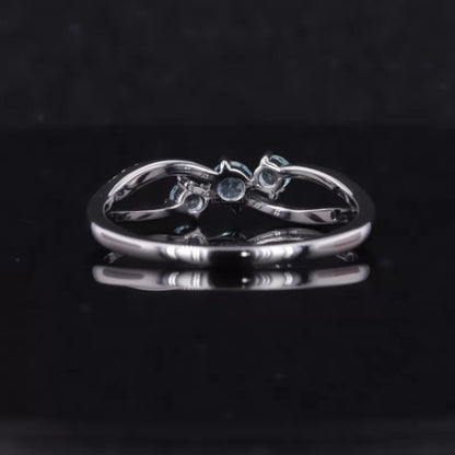 Aquamarine Round Cut Gemstone and Round Cut Moissanite 3 stone Ring