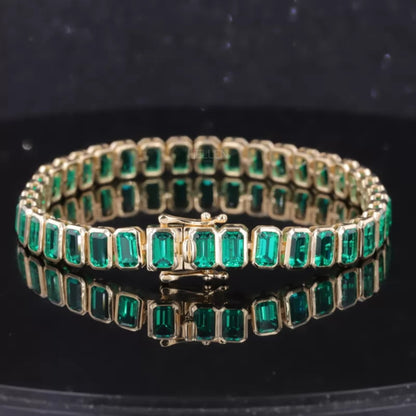 Green Emerald Gemstone Bezel Setting Tennis Bracelet