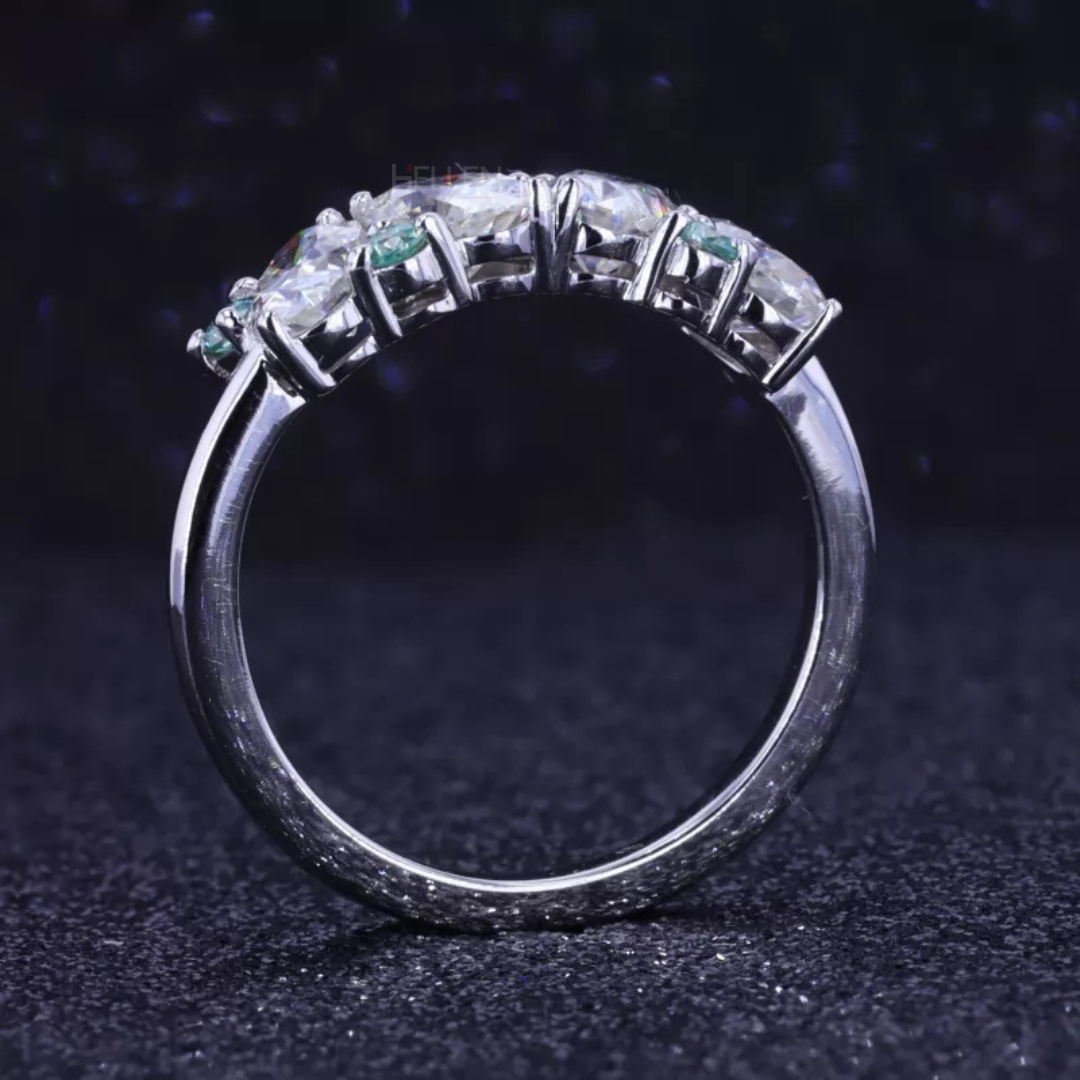 Oval and Round cut Moissanite Anniversary Band Sterling Silver