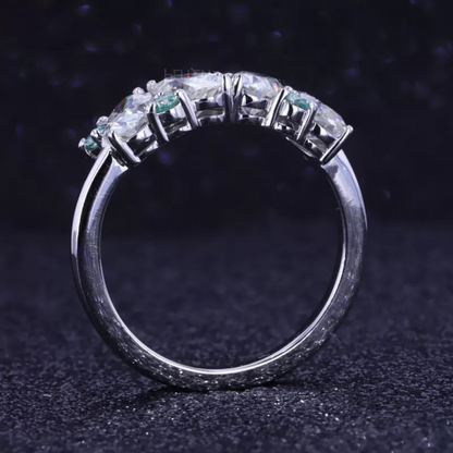 Oval and Round cut Moissanite Anniversary Band Sterling Silver