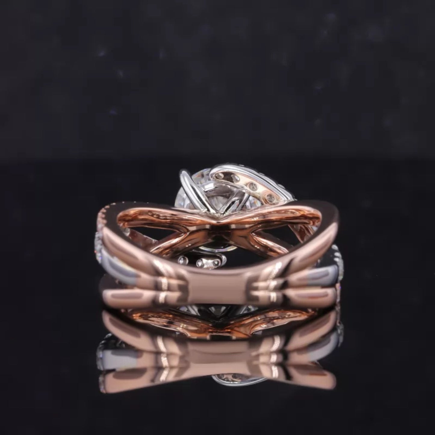 Round Cut Moissanite Solitaire Ring with Diamonds on Split Shank
