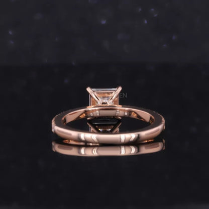 Princess Cut Moissanite Solitaire Ring with Round Diamond Shank