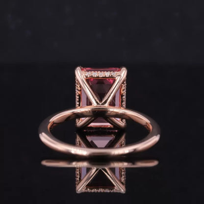 Pink Emerald Cut Gemstone Semi-Precious Halo Ring