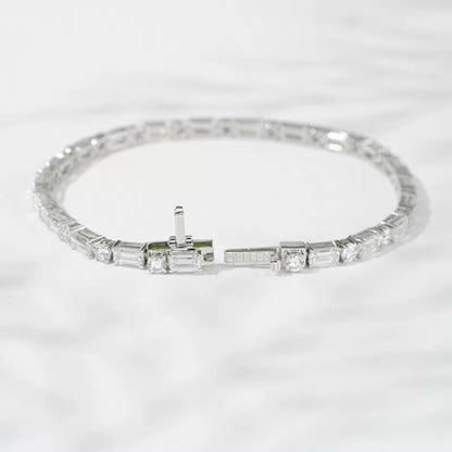 East to West Emerald & Round Cut Tennis Bracelet – 925 Sterling