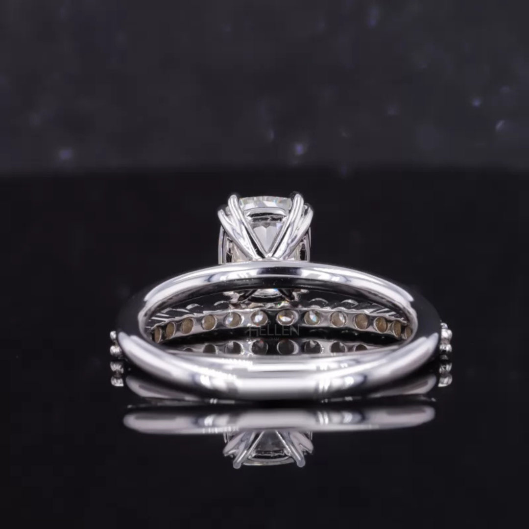 Cushion Solitaire Ring with Stackable Half Eternity Band