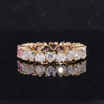 Half Pink Gemstone & Moissanite Heart Cut Wedding Band