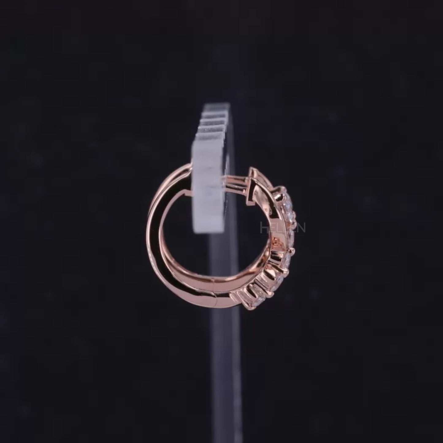 Five Stone Each Huggies Hoop Earring with Round Cut Wavy Style