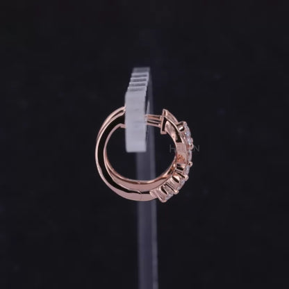 Five Stone Each Huggies Hoop Earring with Round Cut Wavy Style