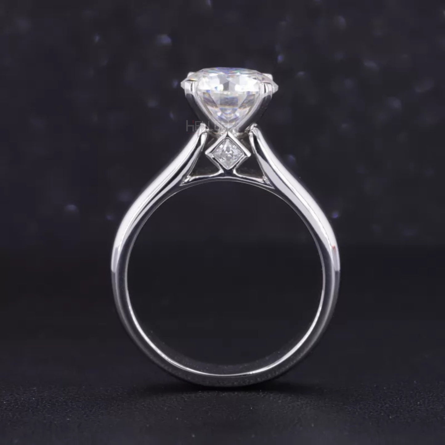 Round Cut Solitaire Moissanite Hidden Halo Engagement Ring