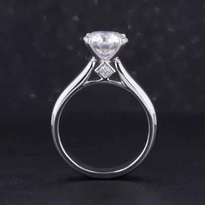Round Cut Solitaire Moissanite Hidden Halo Engagement Ring