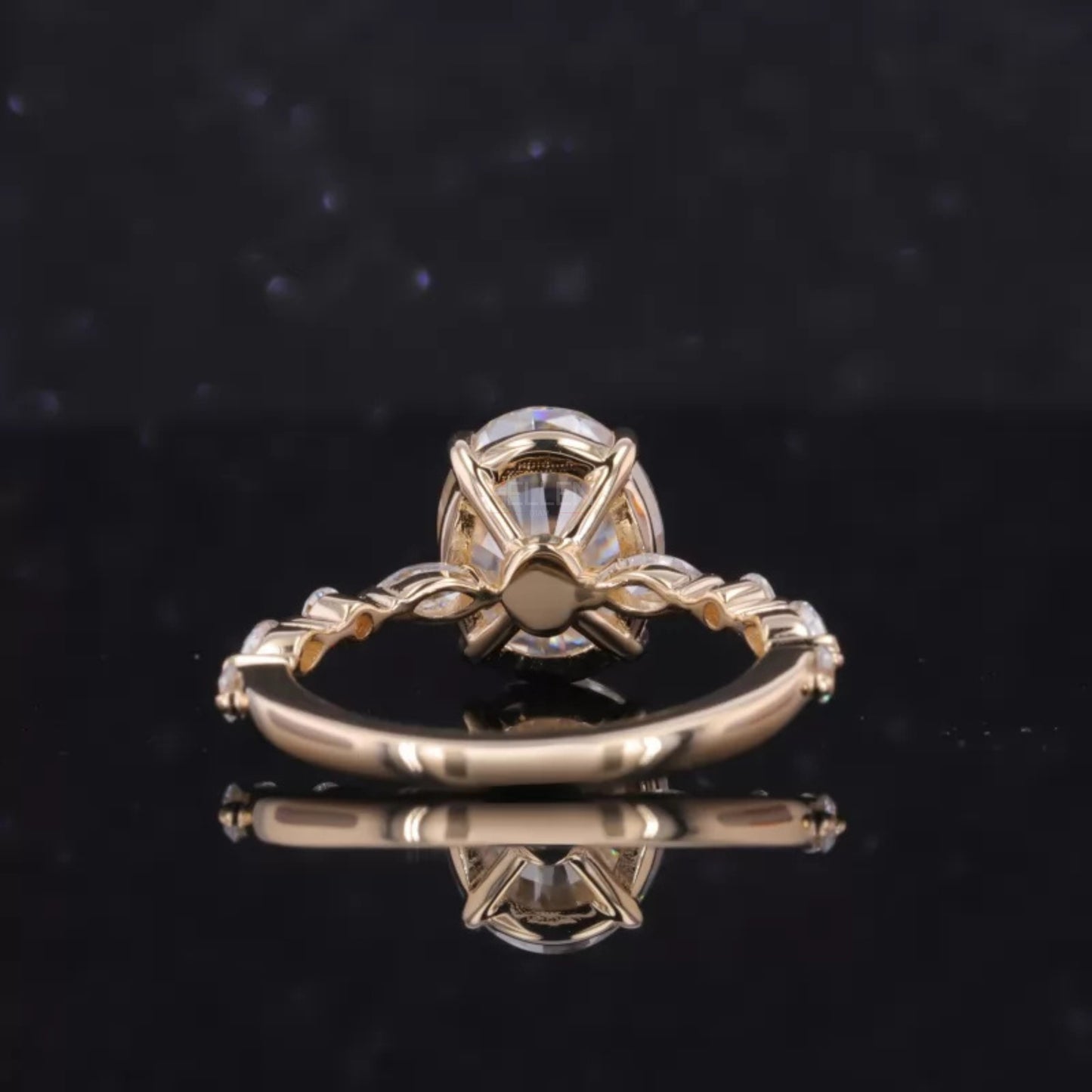 Oval Cut Solitaire with Marquise & Round Moissanite Band Ring