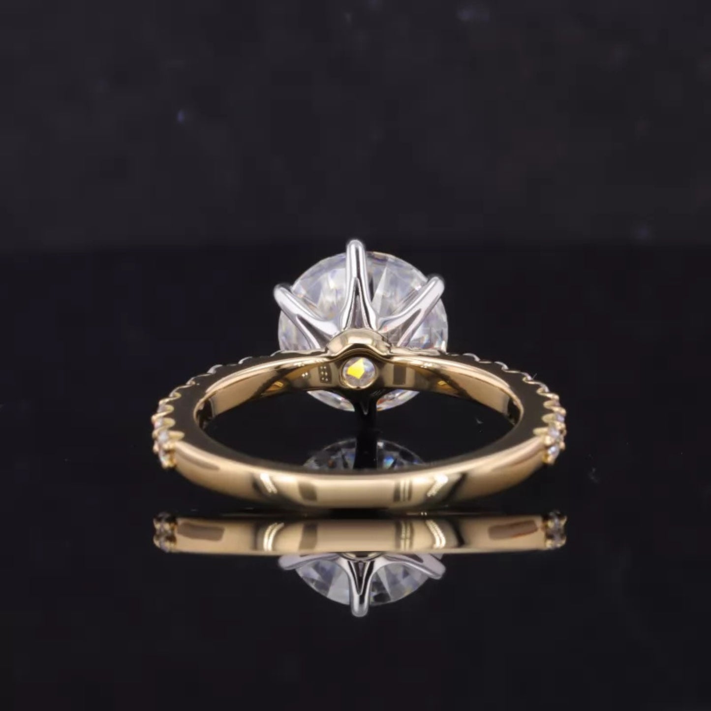Round Cut Solitaire Moissanite 2-Tone Ring with Diamonds on Shank