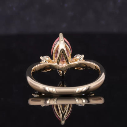 Pink Sapphire Pear Cut Gemstone & Moissanite Flower Proposal Ring