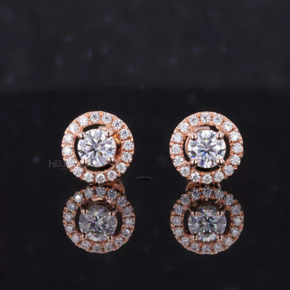 Halo Round solitaire Gemstone And Moissanite Studs