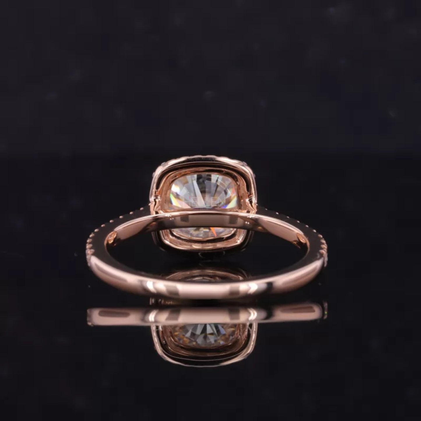 Cushion Shape illusion Halo Round Cut Solitaire Moissanite Rings