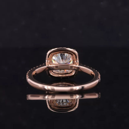 Cushion Shape illusion Halo Round Cut Solitaire Moissanite Rings