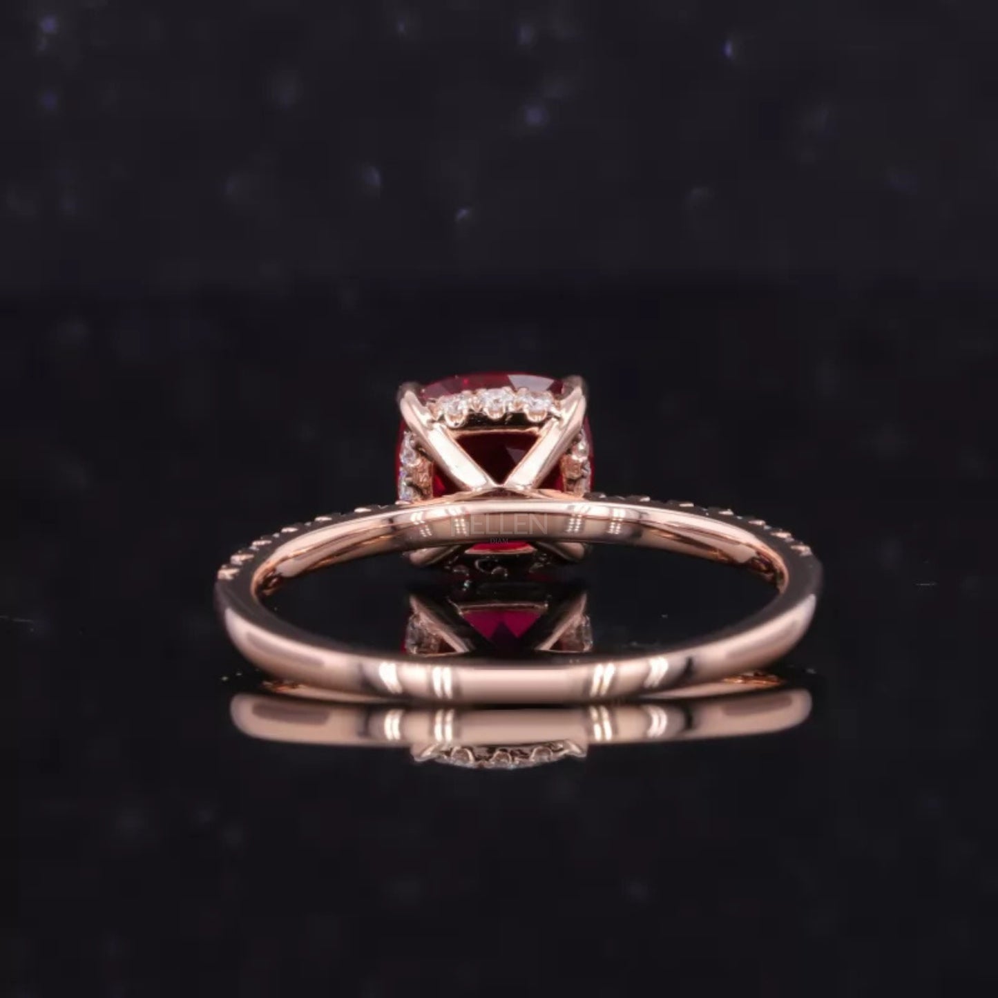 Red Ruby Cushion Cut Moissanite Pave Ring