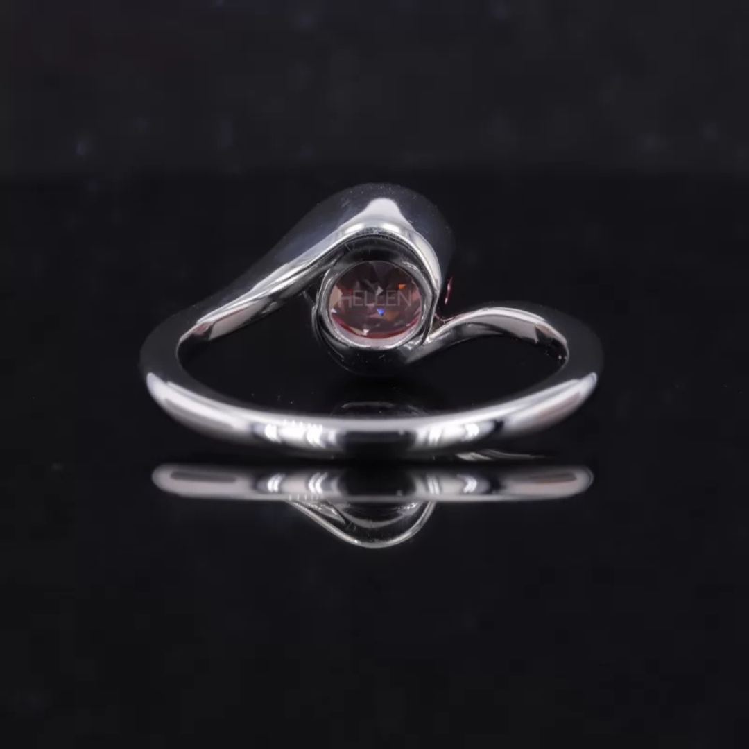 Unique Twisted Setting Round Cut Solitaire Pink Sapphire Ring