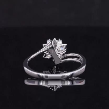 Floral Round Cut Moissanite Solitaire with Heart Prongs Ring