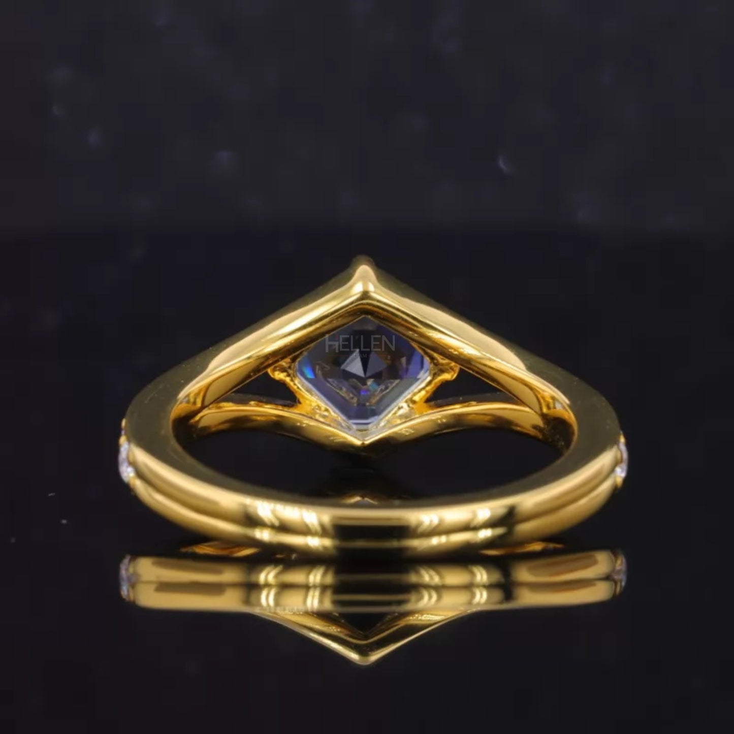 Princess Cut Blue Sapphire & Moissanite Pave Solitaire Ring