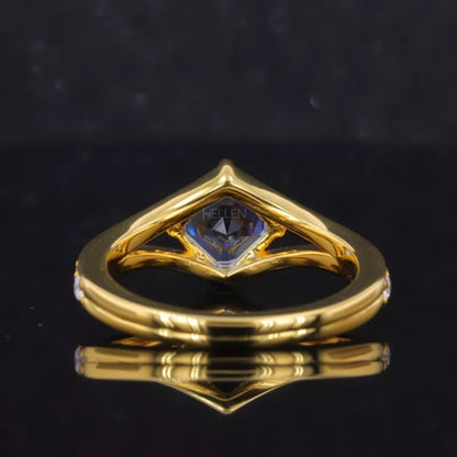 Princess Cut Blue Sapphire & Moissanite Pave Solitaire Ring
