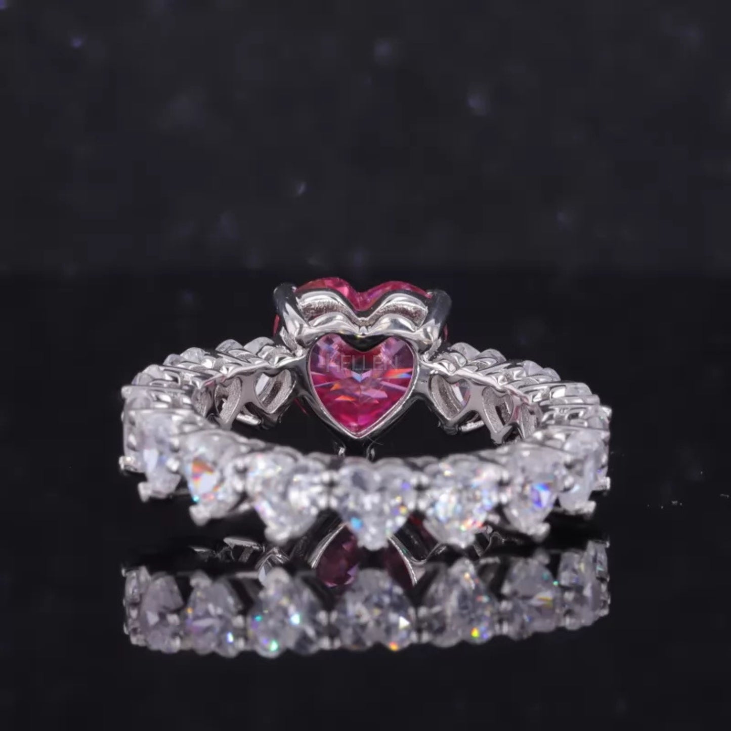 Pink Sapphire Heart Cut Solitaire & Moissanite Heart Shank Ring