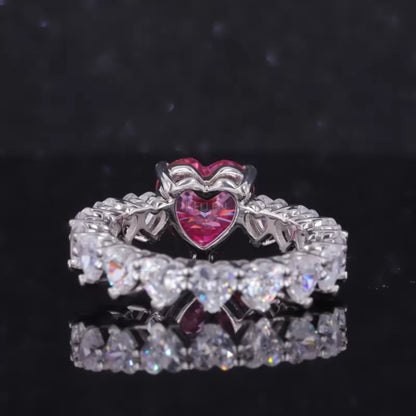 Pink Sapphire Heart Cut Solitaire & Moissanite Heart Shank Ring