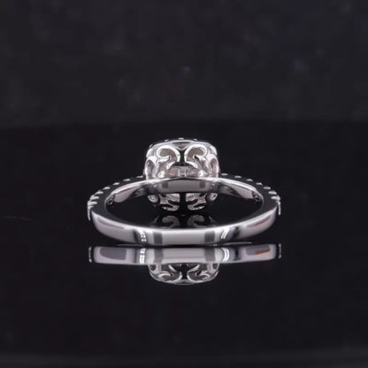 Cushion Shape Illusion Halo Round Cut Moissanite Solitaire Ring