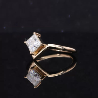 Princess Cut  Moissanite Solitaire Unique V Proposal Ring