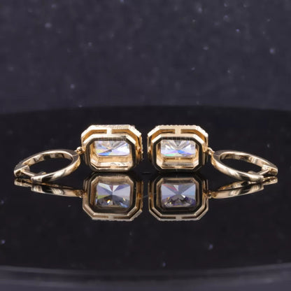 Radiant Cut Moissanite Halo Drop Earrings - Sterling Silver Luxury Jewelry
