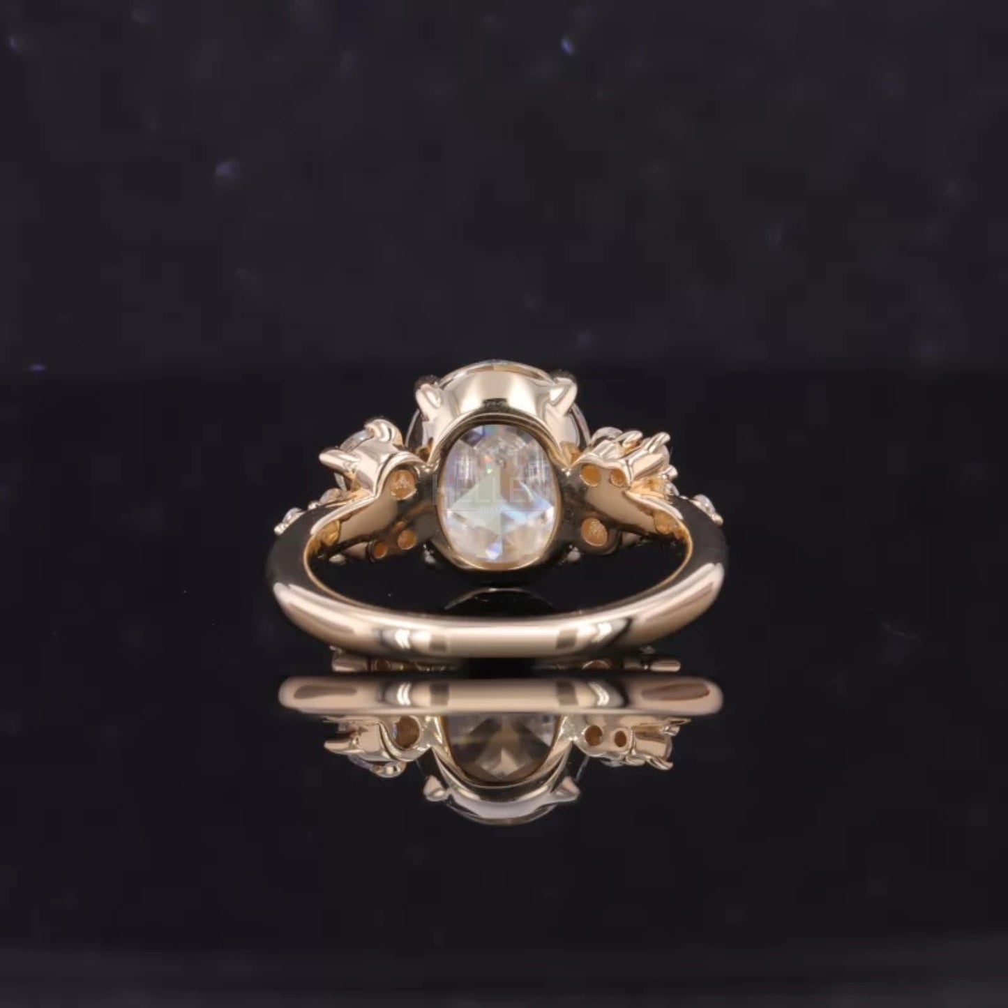 Modified Cut Oval Upside-Down Moissanite Engagement Ring