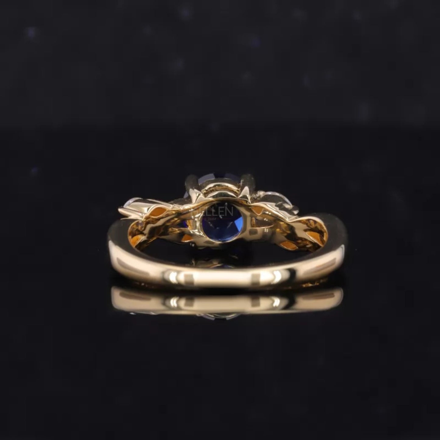 Blue Sapphire Round Cut Gemstone & Marquise Side Stone Ring