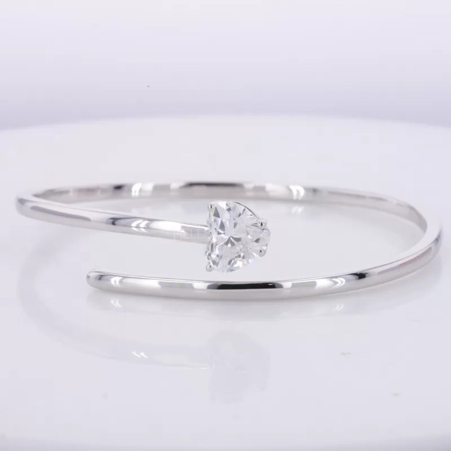 Open Gap Flexible Bracelet with Heart Cut Solitaire Moissanite