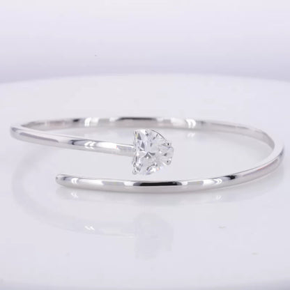 Open Gap Flexible Bracelet with Heart Cut Solitaire Moissanite