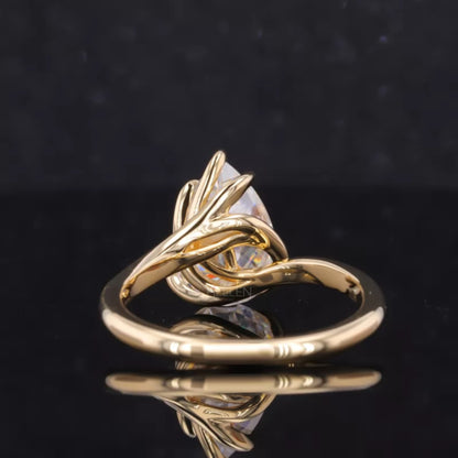 Unique 5 Prong Spiral Pear Cut Solitaire Proposal Ring