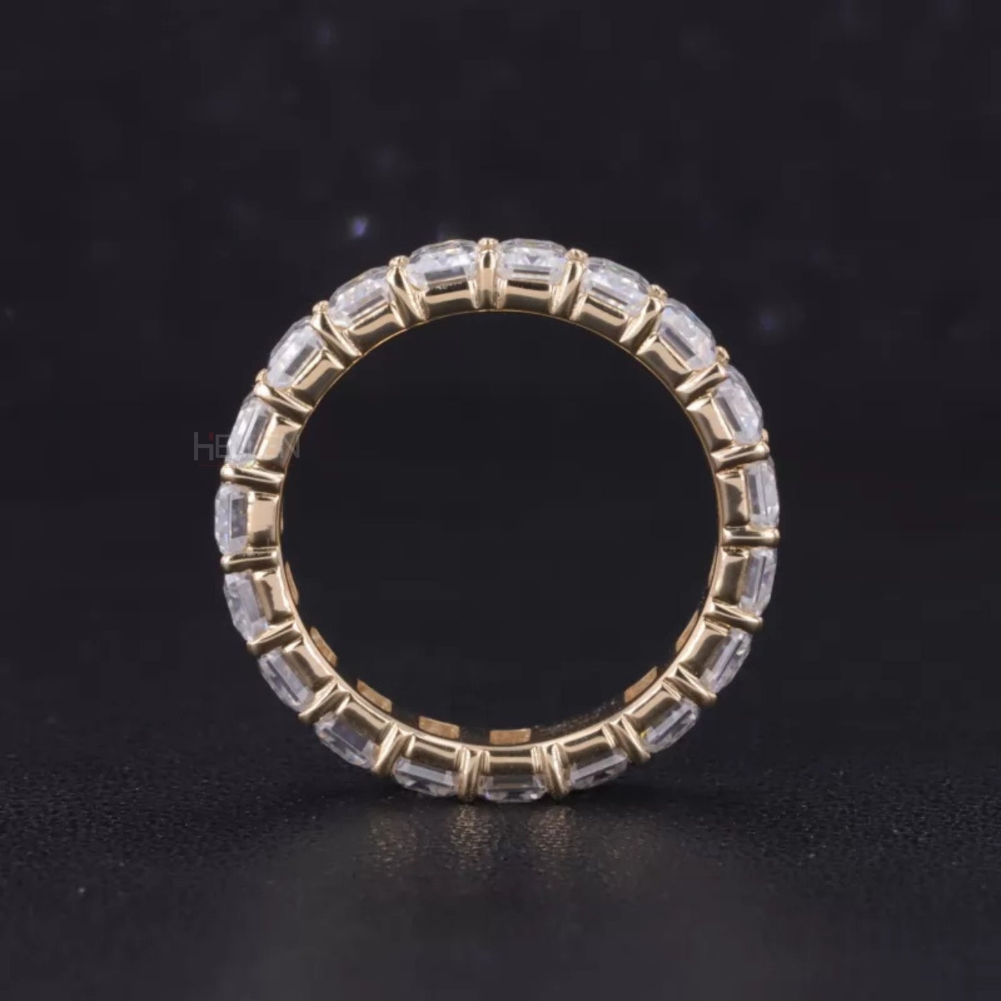 Emerald Cut Full Eternity Wedding Band With strong Common Prongs