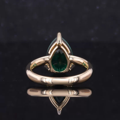Pear Cut Green Emerald Gemstone Solitaire Engagement Ring